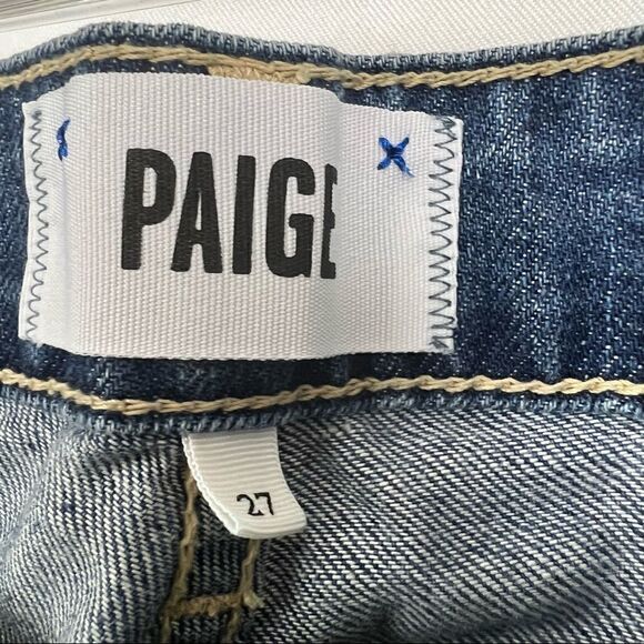 PAIGE Destroyed Riley with Knee Slash Straight Rolled Hem Jeans Brand New! - Picture 8 of 12